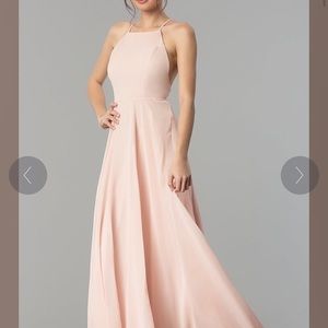 Pink Open-Back High-Neck A-Line Chiffon Long Dress